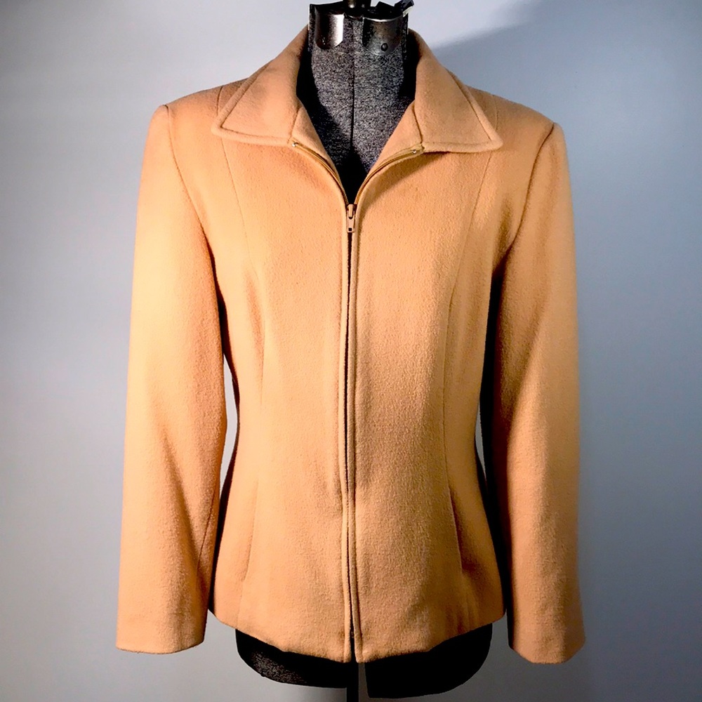 Finity Studio Wool Bld Tan Sz8 Lined Zip Up Jacket